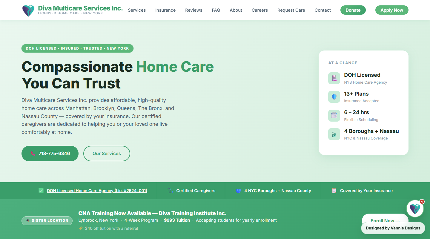 Diva Multicare Services website screenshot