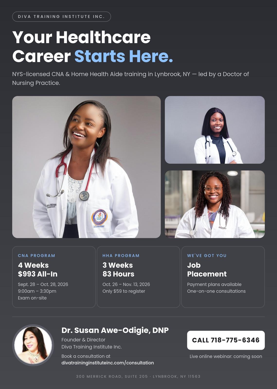 Diva Training Institute healthcare career flyer