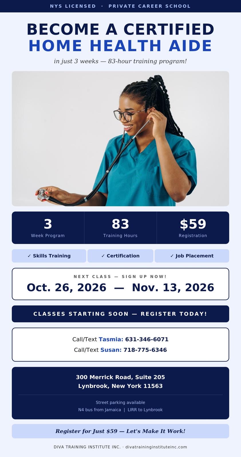 Diva Training Institute home health aide flyer